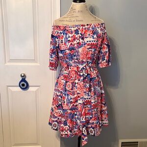 LOFT Vibrant Patterned Off-Shoulder Mini Dress
